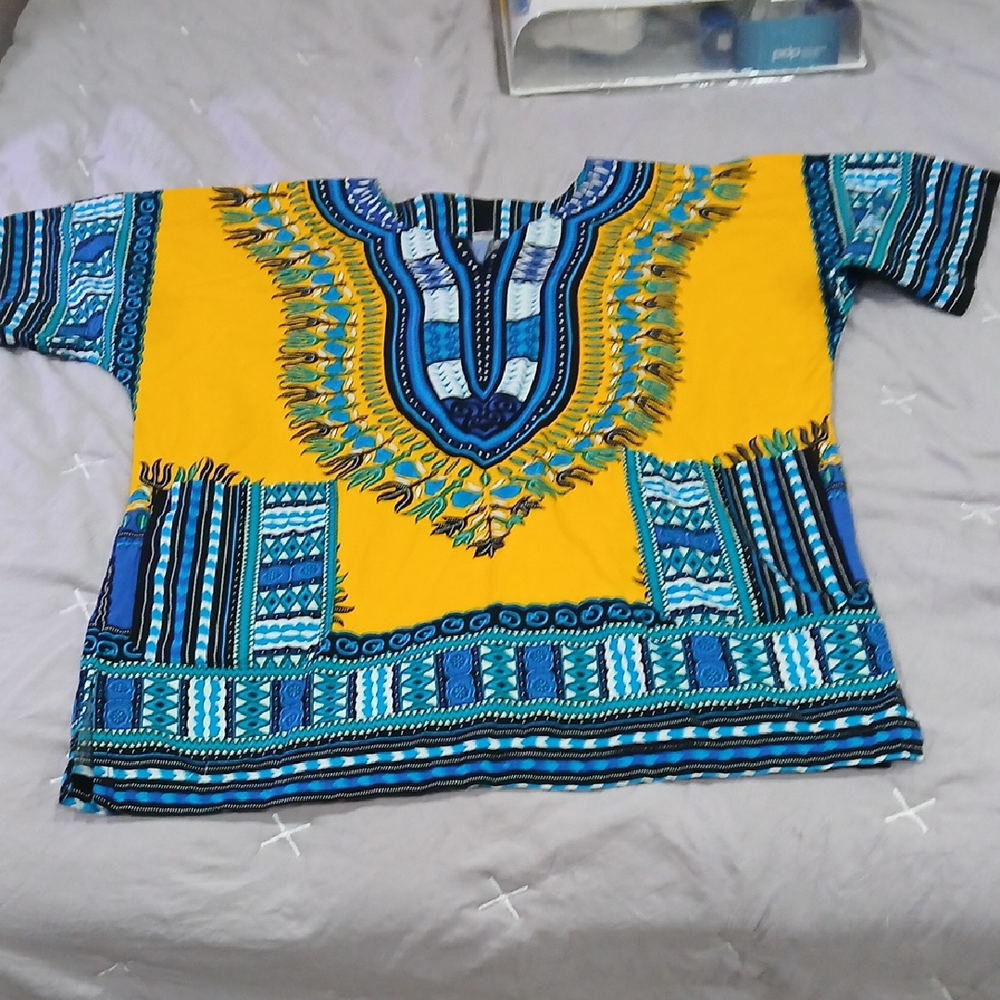 💜Source Unknown Vibrant Yellow and Blue Dashiki Tee